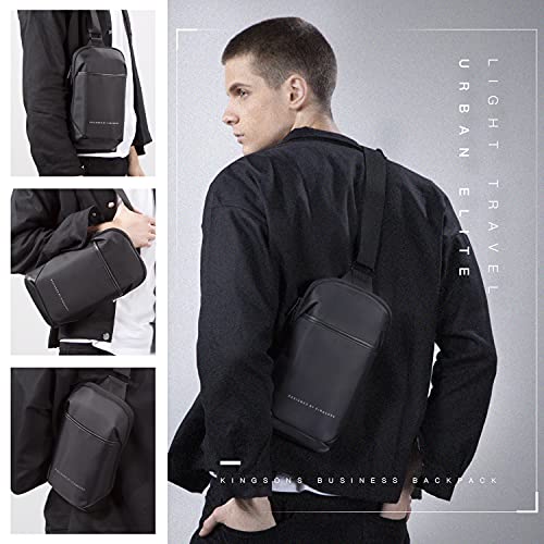 Kingsons Sling Bag Small Crossbody Backpack for Men Waterproof Chest Shoulder Bags Casual Daypack for Travel Cycling, Ks3211, Small, Stylish Simple Black Sling Bag