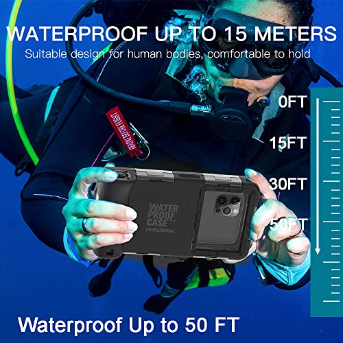 LY LANYOS Waterproof Underwater Snorkeling Diving Phone Case for iPhone 15/14/13/12/11 Pro Max Mini Xr/X/Xs and Galaxy S24/S23/S22/S21 Ultra Plus Professional [15m/50ft] Photo Video Cover (SG Black)