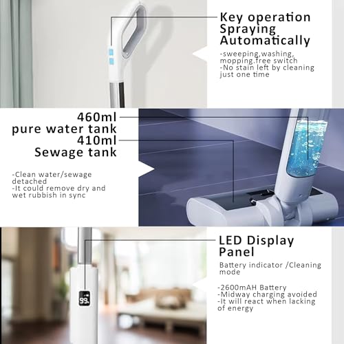 20W Wet-Dry Cordless Vacuum Cleaner - Dual Rollers & Self-Cleaning | 40-60 Min Runtime, Rechargeable Handheld Vacuum Cleaner and Mop with LED Display for Hard Floors & Pet Hair
