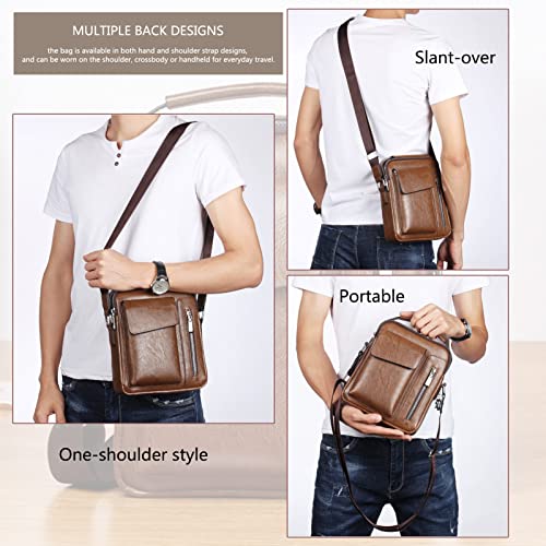 Mens Shoulder Bag PU Leather Messenger Bag Multi Pocket Business Casual Handbag for Men Working Shopping School Daily Use