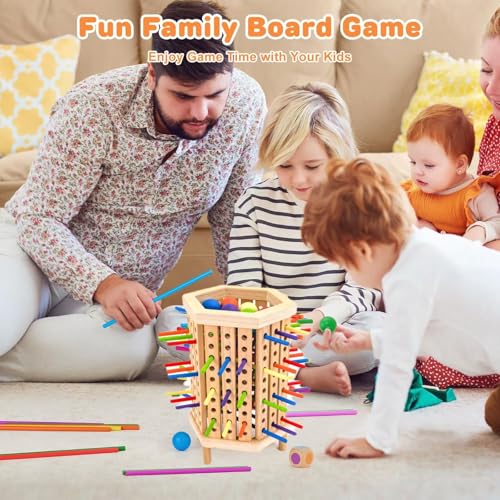 SLEEPHEAD®Wooden Board Games for Kids 4-6-8-12,42 Colorful Stick Math Educational Toys for 3 4 5 6 Year Olds, Classic Fun Dice Games for Family Game Night for 2-6 Players Gift