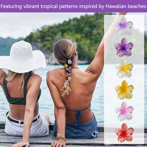 nalaina 12PCS Floral Hair Claws with Non-Slip Hold, Hawaiian Plumeria Claw Clips for Women & Girls, Summer Beach Hair Accessories for Women, Casual Outfits & Gift (6 Colors, 4x4x4cm)