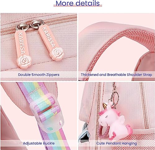 Azonee Backpack for Girls, Wide Open Elementary Primary Middle School Bags with Many Compartments, Safety Reflective Strip, Waterproof, Large Capacity, for Kids, Teens, Pink