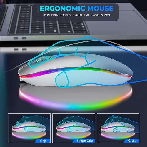 GraGra Wireless Rechargeable Bluetooth Mouse for Laptop, 2.4 GHz With 2 USB A to C Adapters, 3 Buttons, 800-2400 DPI, Computer Accessories
