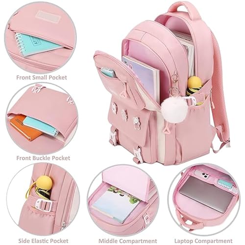 KASTWAVE Girls Backpack, Backpack for Girls, Kids Backpack with Compartments Elementary School Bag For Girls, Cute Student School Bag, School Backpack for Girls - Pink