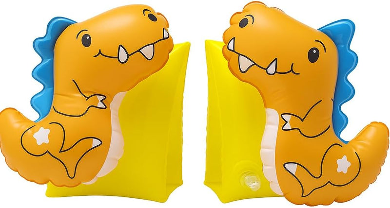 FLOBO Kids Arm Bands 25x15CM Inflatable Floaties for Ages 3-6 Cute Swim Armbands in 9 Fun Designs (Unicorn, Dinosaur, Bear, Donut & More) Safe, Easy to Use, Pool & Beach Ready - Dinosaur