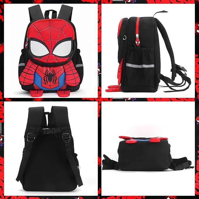 Toddler 3D Comic Spider Schoolbag - Black, Waterproof, Lightweight for 3-6 Years Old Elementary Students