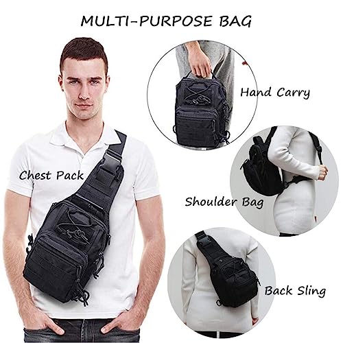 Tactical Shoulder Sling Bag, Small Outdoor Chest Pack, Military Molle Multifunctional Shoulder Messenger Crossbody for Men Traveling, Hiking, Camping (Black)