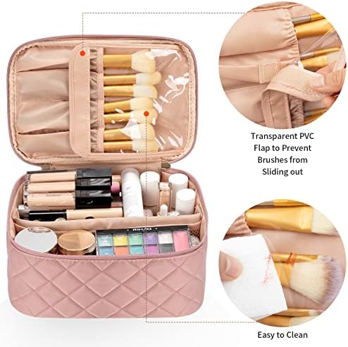 OCHEAL Makeup Bag, Portable Cosmetic Bag, Large Capacity Travel Makeup Case Organizer, Black Makeup Bags For Women Toiletry Bag for Girls Traveling With Handle and Divider