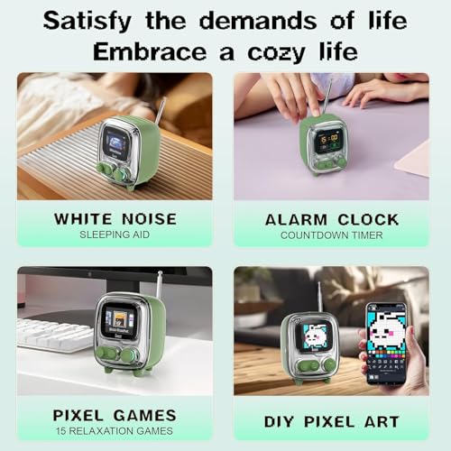 Tiivoo-2 Portable Bluetooth Speaker with FM Radio, Pixel Art Retro Mini Wireless Speaker, Vintage Decor for Party, Office Desk, Home, Bedroom, Kitchen, Retro Green