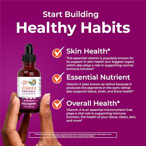 MaryRuth Organics USDA Vitamin A Liquid Drops | 3 Month Supply | Immune Support, Eye Health, Skin Health for Ages 14+ | 750mcg per Serving | Sugar Free | Vegan | Non-GMO | Gluten Free | 1oz