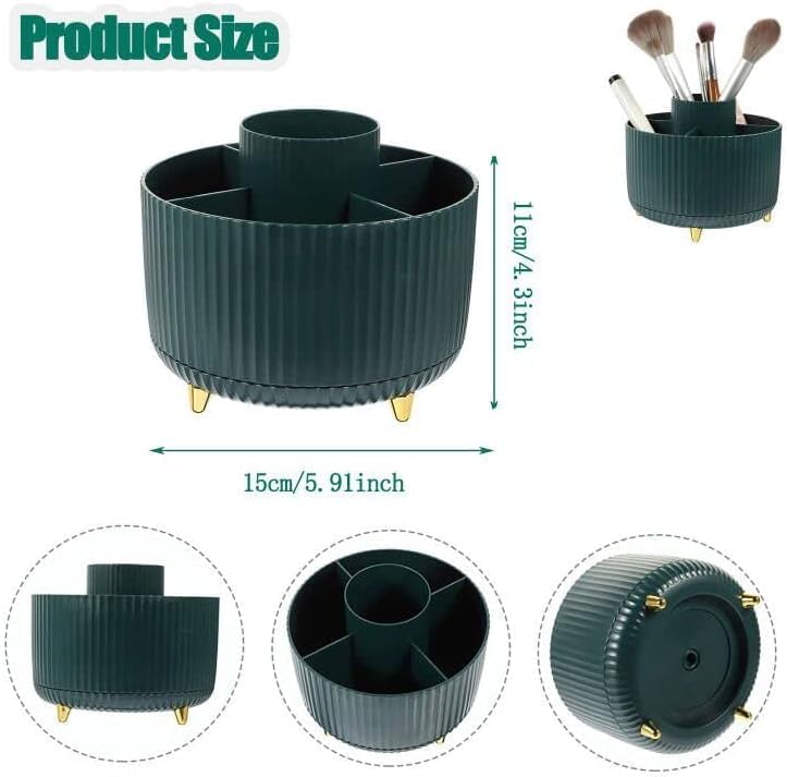 WEZCHUGHAOL Makeup Brush Holder Organizer, 360 Rotating Cosmetic Organizer, 5 Slot Make up Brushes Cup, for Vanity Decor, Bathroom Countertops, Desk Storage Container, Cosmetic Display Cases (White)