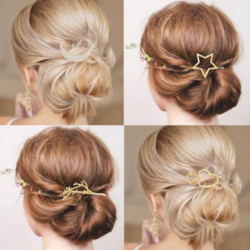 ChicAbode 9 Pcs Hair Barrettes, Minimalist Gold Hair Clips, Elegant Hair Accessories for Girl, Rhinestone Pearl Moon Star Pearl Hair Clip, for Party, Wedding, Daily Wearing, 9 Different Shapes
