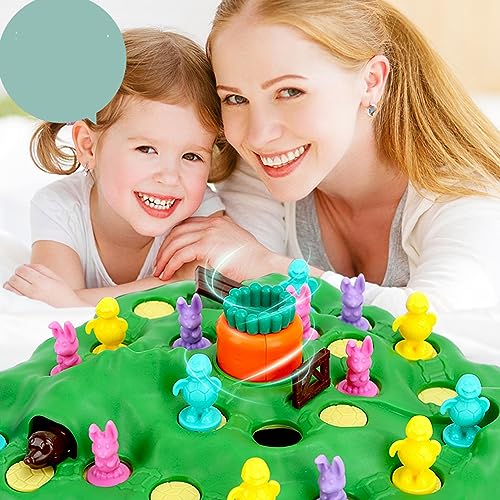 Cryfokt Tortoise Hare Trap Competitive Board Game, Family Game for Ages 3-10, 16 Bunnies, 48 Cards, 1 Map, 1 Dice, 1 Punishment Board