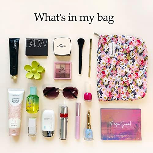 STARDW Flower Cosmetic Bags Makeup Bags for Women and Girls,Travel Makeup Bag Large Capacity Canvas Makeup Bag,Makeup Organizer Bag Zipper Pouch, Embossed pink, Large Capacity Aesthetic Makeup Bags