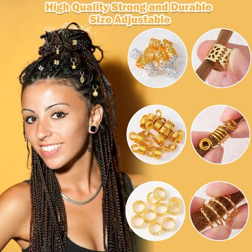 JINXXTTA 292Pcs Ramadan Hair Accessories for Braids, Gold Hair Charms, Metal Hair Clips & Rings, Braid Clips for Women, Girls, Boys & Men