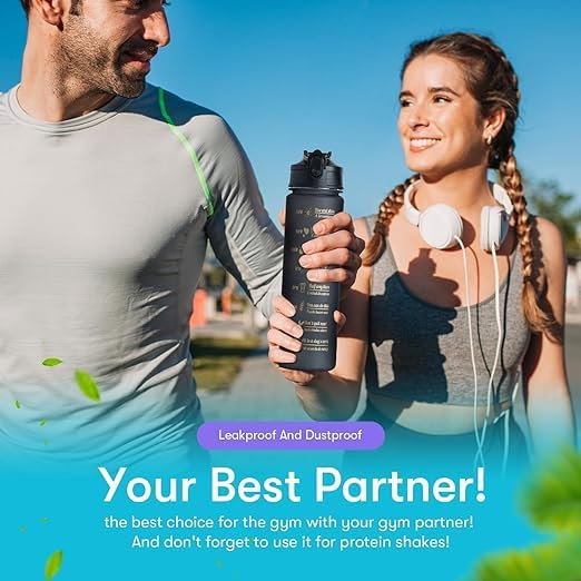 3 Pack Sport Healthy Water Bottle 2L+900ml+500ml Motivational Time Marker,Straw,Phone Holder, Plastic, Adults Kids Fitness Office Gym Home Outdoor School Exercise Protein shake Leak Proof (Black)
