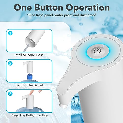 Msxcse Electric Water Bottle Pump, USB Charging Dispenser, Universal Pump for 5 Gallon Jugs, Portable Dispenser for Home & Camping (White)