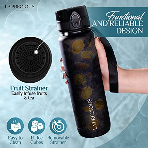 LA' PRECIOUS Water Bottle for Adults,1 liter-USA Tritan Material, Non-Toxic BPA Free, Fast Flow, Flip Top Leak Proof Lid. (Midnight Black)