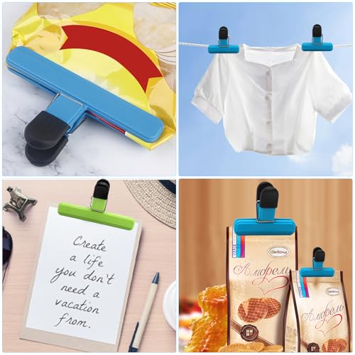 12 Pcs Food Clips, 2 Sizes Food Bag Clips for Food Storage, Reusable Food Clips Bag Sealing Clips, Freezer Bag Clips Air Tight Seal Grip Plastic Clips for Snacks Coffee Cereals Home Kitchen 4 Color
