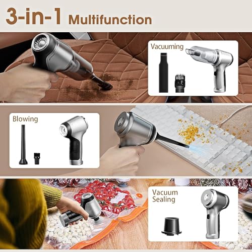 TDOO 3 in 1 Wireless Handheld Rechargeable Portable Car Vacuum,19000PA High Power Cordless Rechargeable Car Vacuum, 2 Washable Filters and Strong Suction Brushless Motor,for Car,office Home Cleaning