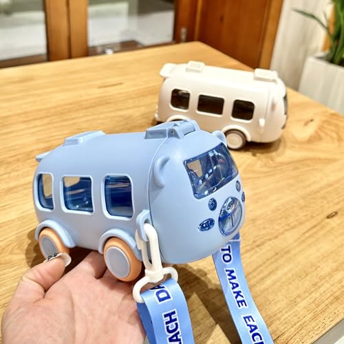 EBS SOUQ Water Bottle For Kids Water Bottle For School w/Straw & A Lid Children's Water Flask with Shoulder Strap - 500ML (Kids Van White)