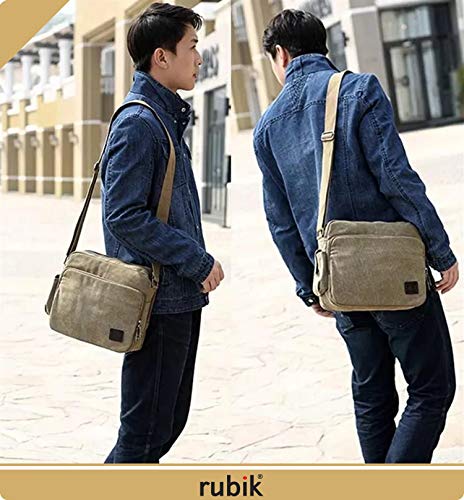 Rubik Shoulder Crossbody Side Bag, Multifunctional Canvas Messenger Handbag Purse for Work Business for Men and Women