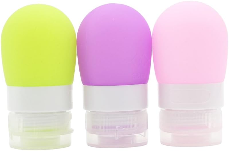Mziart Portable Soft Silicone Travel Bottles Travel Containers(1.3OZ, Pack of 3), Pink, Purple, Green, 1.3OZ
