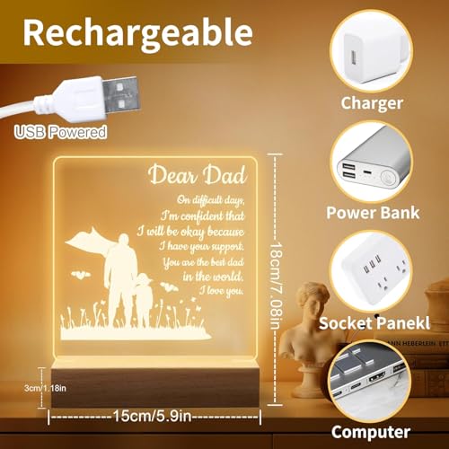 KASTWAVE Acrylic Night Light Dad Gifts from Daughter - Unique Birthday, Father’s Day, Thanksgiving, Christmas Gifts for Dads Who Have Everything - Special Keepsake for Dad