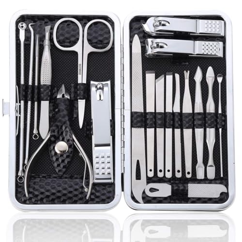 NALACAL Premium 19-Piece Manicure Pedicure Set: Stainless Steel Nail Clippers, Scissors, and Grooming Tools for Men & Women – Complete Nail Care Kit with Portable Travel Case (Black)