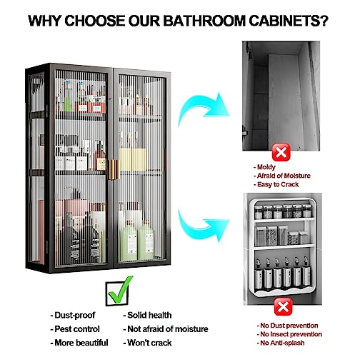 3 Tier Bathroom Storage Cabinet,Bathroom shelf wall Mounted Storage Cabinet with Clear Doors for Bedroom,BathroomLiving Room,Kitchen storage Organizer (40), double black