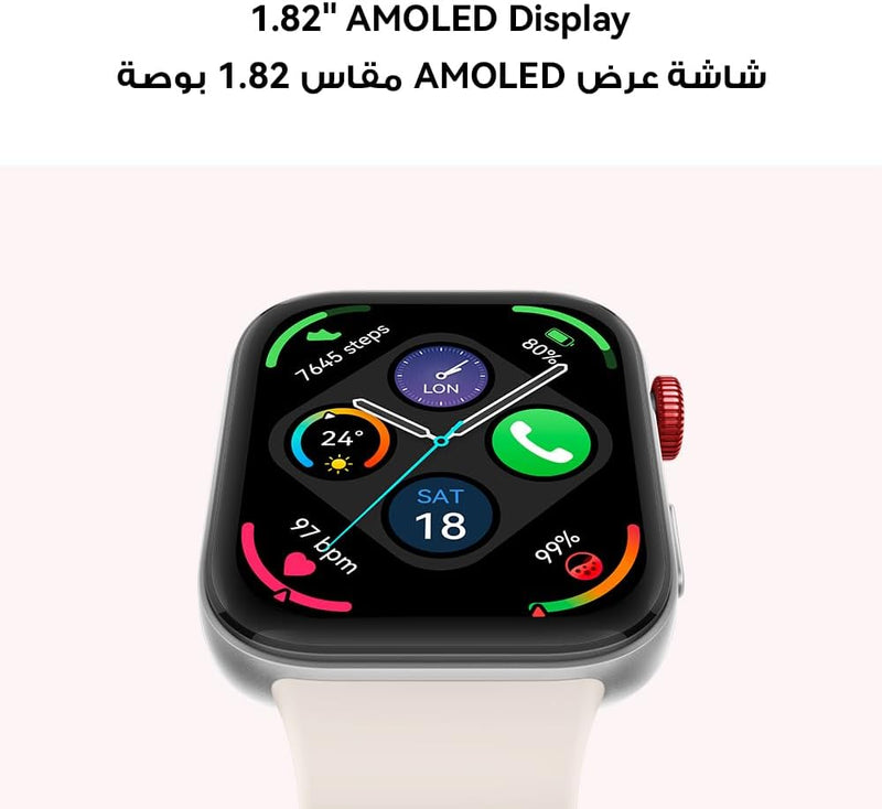 WATCH FIT 3, 1.82" AMOLED Display, Ultra-Slim Design, All-Round Fitness Management, Durable Battery Life, Leather Strap, Compatible with iOS & Android, White + Exclusive Watercup - Pearl White
