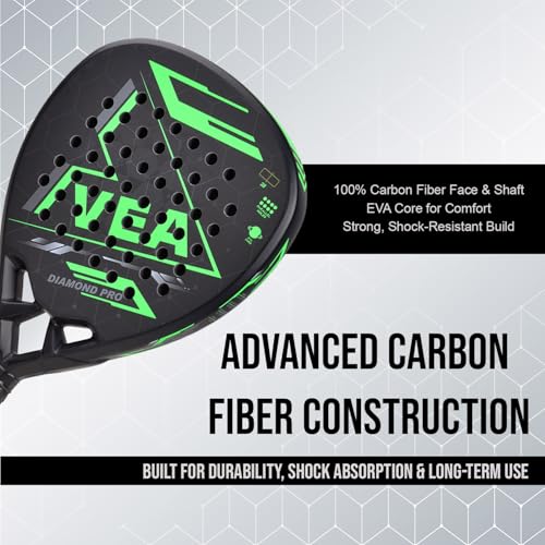 VEA Diamond Pro Padel Racket with Cover - Carbon Fiber Racquet, Lightweight, EVA Core - Professional Performance