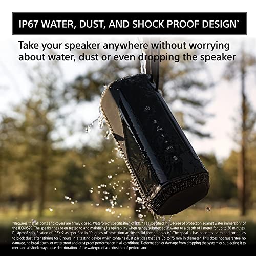 Sony SRS XE200 X Series Wireless Ultra Portable Bluetooth Speaker, IP67 Waterproof, Dustproof and Shockproof with 16 Hour Battery and Easy to Carry Strap, Black, SRSXE200/B,