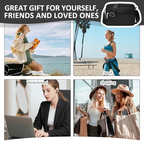 Crossbody Bag For Women With Multiple Pockets, Girls Shoulder Bag, Nylon Crossbody Bags, Phone Bag Waterproof With Adjustable Strap For Travel Shopping Outing Work Strolling (Black)
