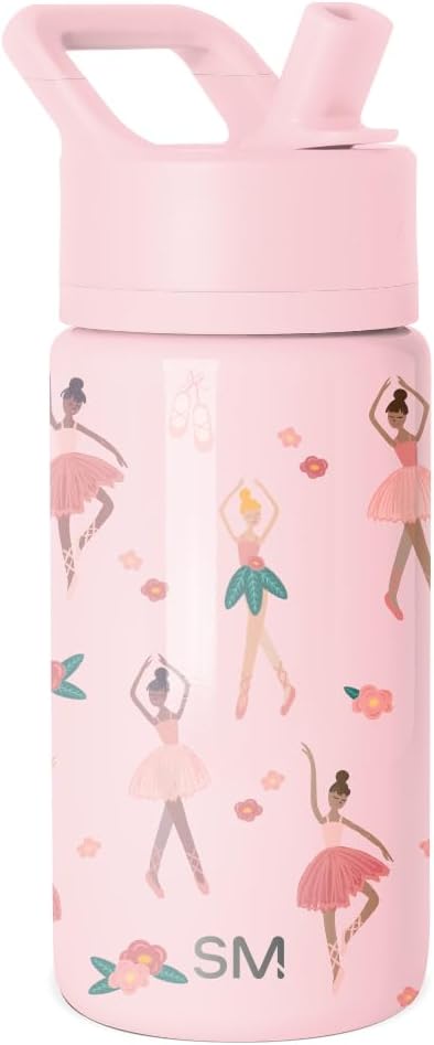 Kids Summit Water Bottle with Straw Lid 18oz Stainless Steel Cup Insulated Tumbler for Toddlers, School Confetti - 414 ml Pink Ballerina