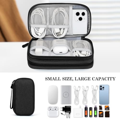 FYY Travel Cable Organizer Bag Electronic Accessories Portable Waterproof Carrying Bag Double Layers All-in-One Storage Bag for Cord, Charger, Phone and Earphone - Black