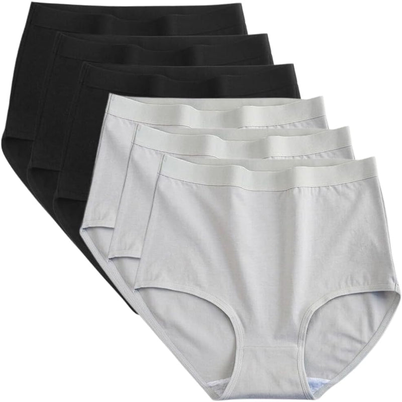 Dress Cici High Waisted Cotton Underwear for Women, Cotton Stretch Briefs for Ladies Full Coverage (6 Pieces)