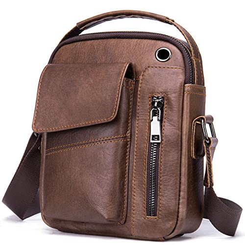 Harroo Shoulder Pack, Crossbody Bag for Men, Men Vintage Leather Shoulder Bag Outdoor Sports Travel Crossbody Bag Handbag Casual Bag Packï¼ˆBrownï¼‰