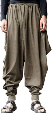 Men Hippie Harem Pants Baggy Linen Boho Yoga Casual Trouser - Green