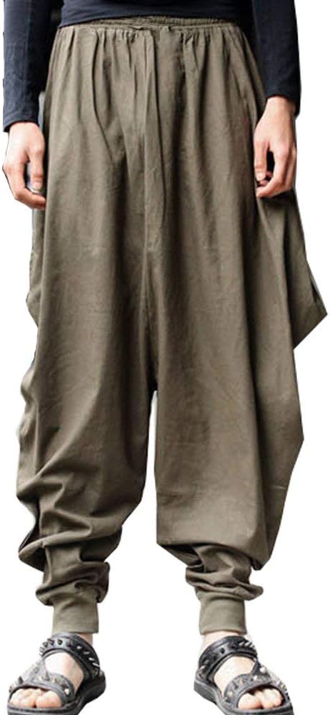 Men Hippie Harem Pants Baggy Linen Boho Yoga Casual Trouser - Green