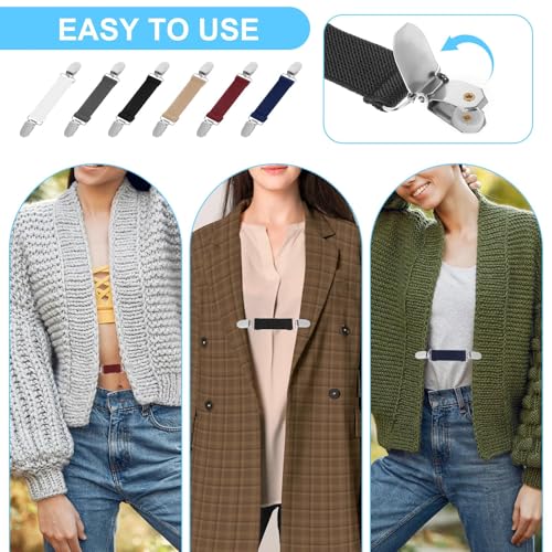 BIGTHREE Back Cinch Set, Retro Sweater Shawl Clips, Vintage Cardigan Collar Clip for Women Clothes Adjustable Pant Clips for Waist Tightener Dress Shirt Brooch (6 Colors)
