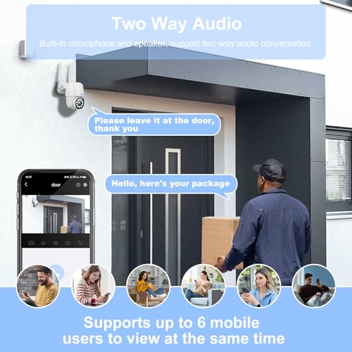 2NLF 1080P Outdoor Security Camera for Home, 2.4 GHz Wifi Security Camera with 360° Vision, Motion Detection, Auto Tracking, Two-Way Autdio, Color Night Vision, IP66 Waterproof