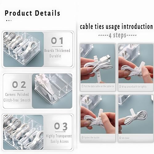X spring Data Cable Organizer Box, Cord Storage Box, Electronics Cable Organizer Box, Cable Storage Box with 10 Wire Ties for Home Drawer Office Desk Organizers and Accessories