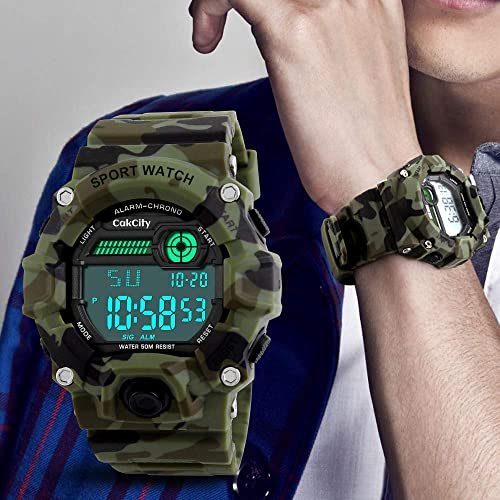 Boys Camouflage LED Sport Watch,Waterproof Digital Electronic Casual Military Wrist Kids Sports Watch with Silicone Band Luminous Alarm Stopwatch Watches