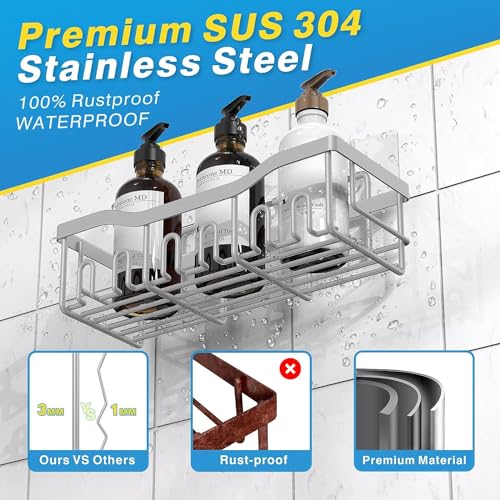 WEKOTEE Shower Caddy 4 Pack, Adhesive Shower Shelves Organizer for Bathroom Storage&Home Decor&Kitchen, Rustproof Stainless Steel Bathroom Organizer (43-05)