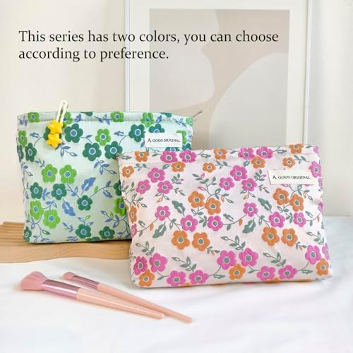 STARDW Flower Cosmetic Bags Makeup Bags for Women and Girls,Travel Makeup Bag Large Capacity Canvas Makeup Bag,Makeup Organizer Bag Zipper Pouch, Embossed pink, Large Capacity Aesthetic Makeup Bags