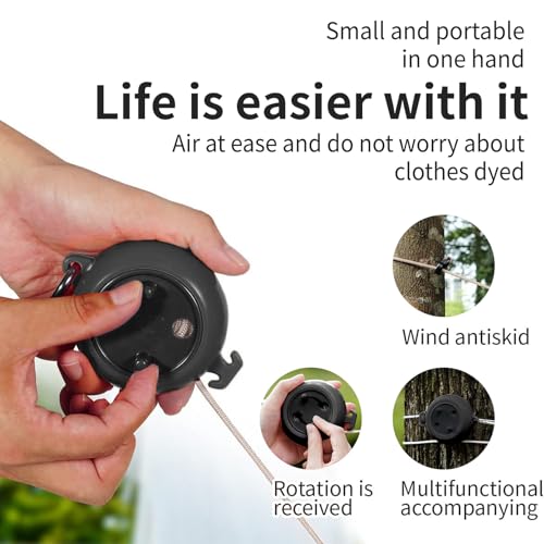 Portable Travel Clothesline Cord, Adjustable 33ft Camping Clothes line, Laundry Drying Rope for Hotel Trip,Camping,Backyard,Outdoor/Indoor, Black