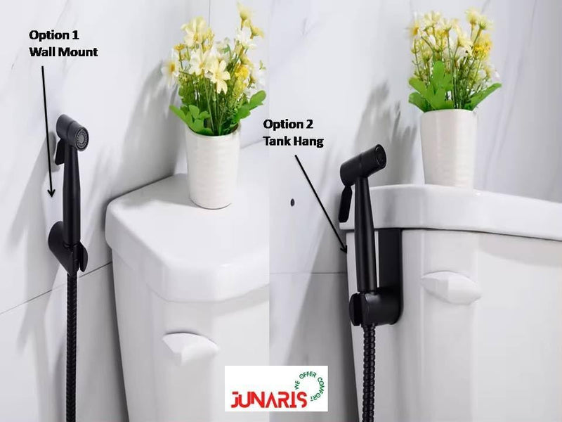 Junaris Shattaf Set Handheld Bidet Spryer for toilet | 304 Grade Stainless Steel Bathroom Jet Spray Set Features: Heavy-duty and durable, 150cm BLACK