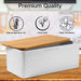 White Bread Box For Kitchen Countertop - Bread Box With Bamboo Wood Cutting Board Lid - Farmhouse White Bread Boxes - Metal Large Bread Box Modern Style To Extend Freshness - Bread Storage Container